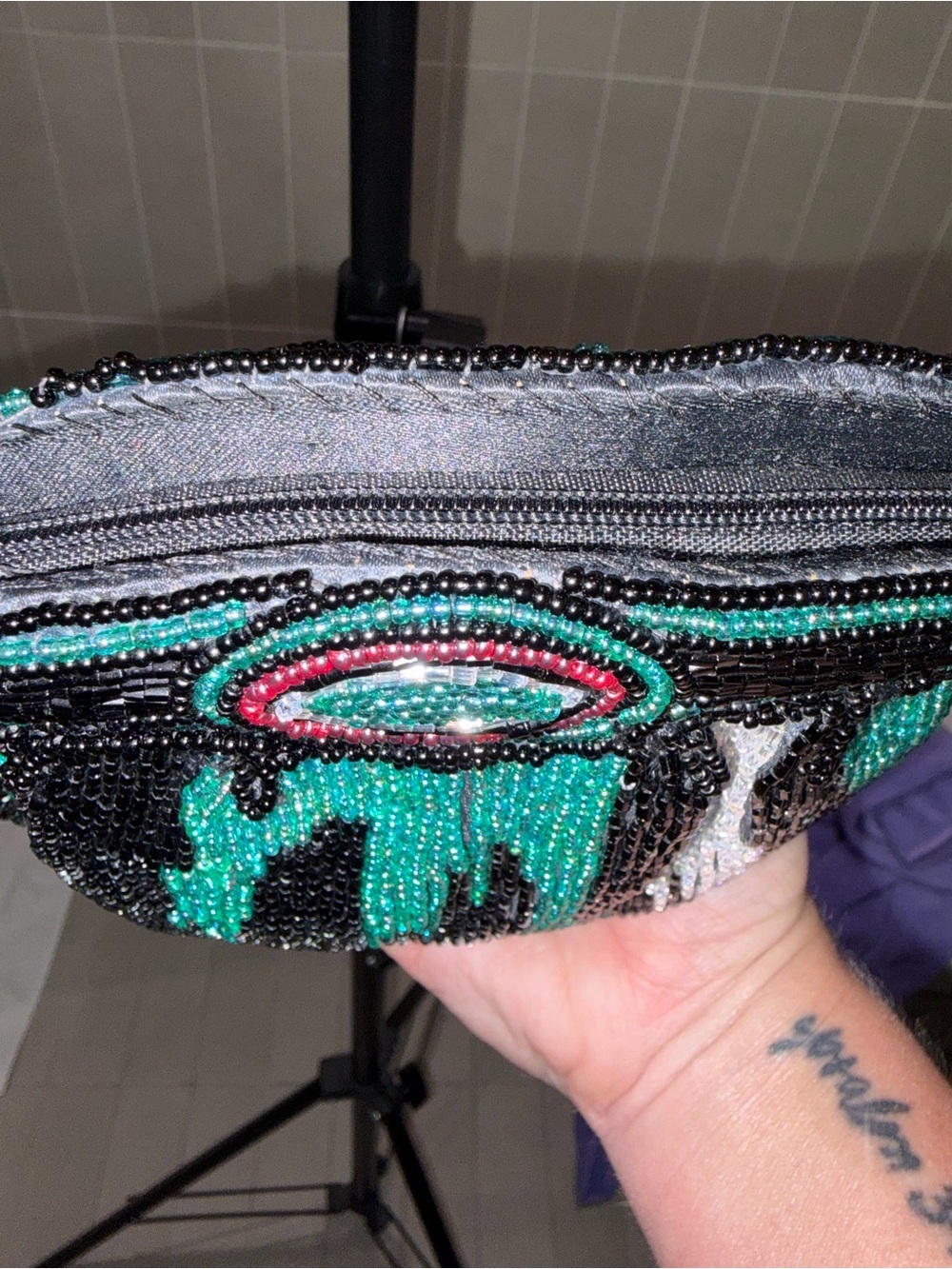 Bijoux Terner Vintage Beaded Abstract Evening Clutch – Turquoise, Pink & Silver - Picture 5 of 6